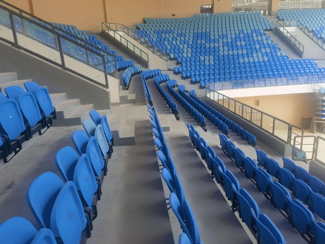 Retractable seating in a university stadium